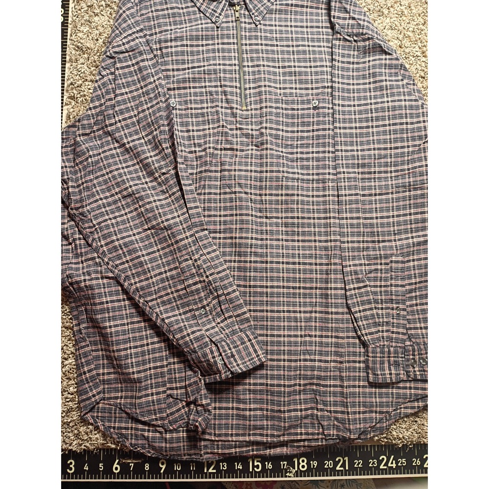 Britches Great Outdoors Mens XL Plaid Quarter Zip Button Down Shirt Cotton Navy